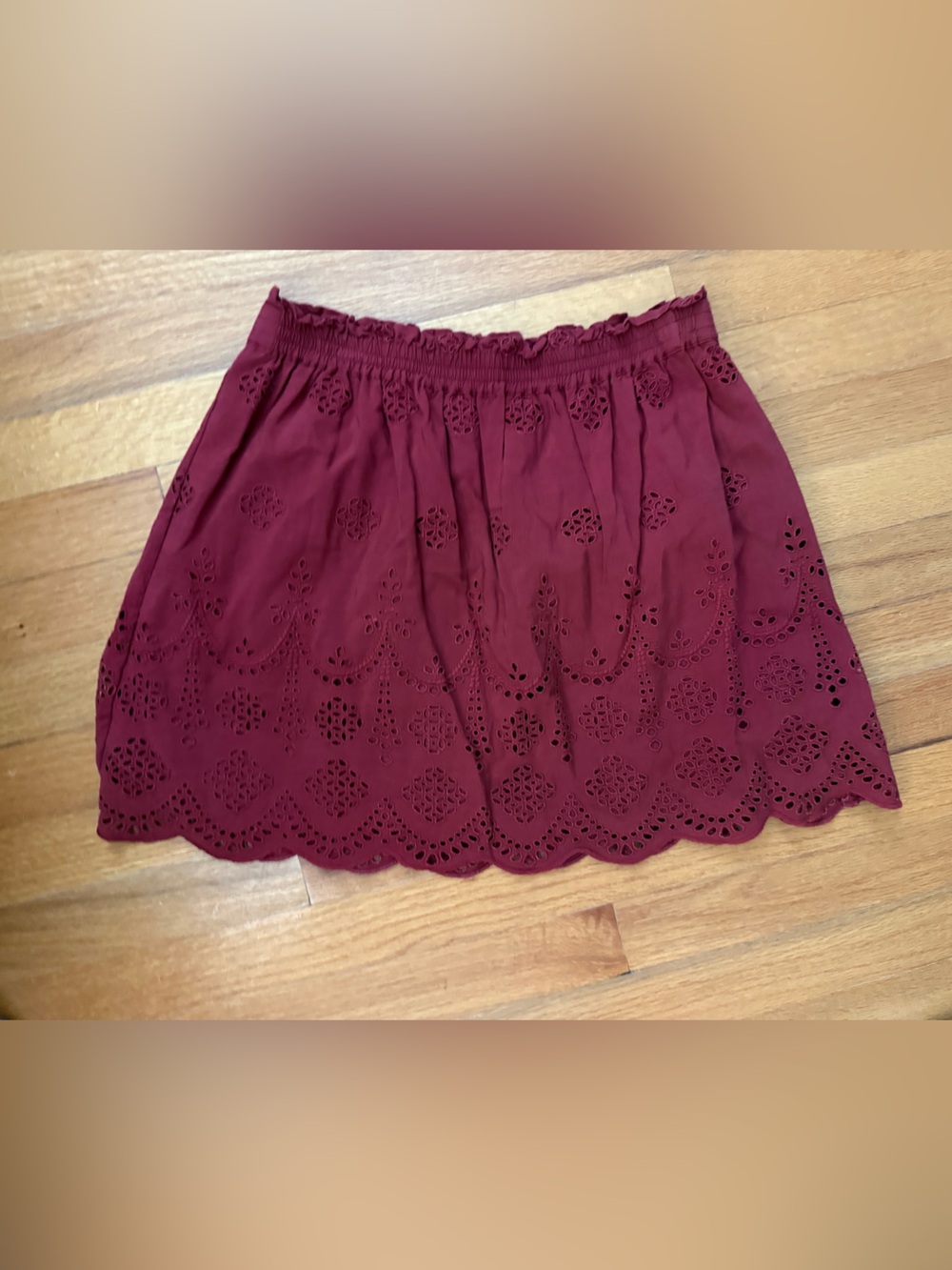 Madewell Burgundy Eyelet Scalloped Mini Skirt